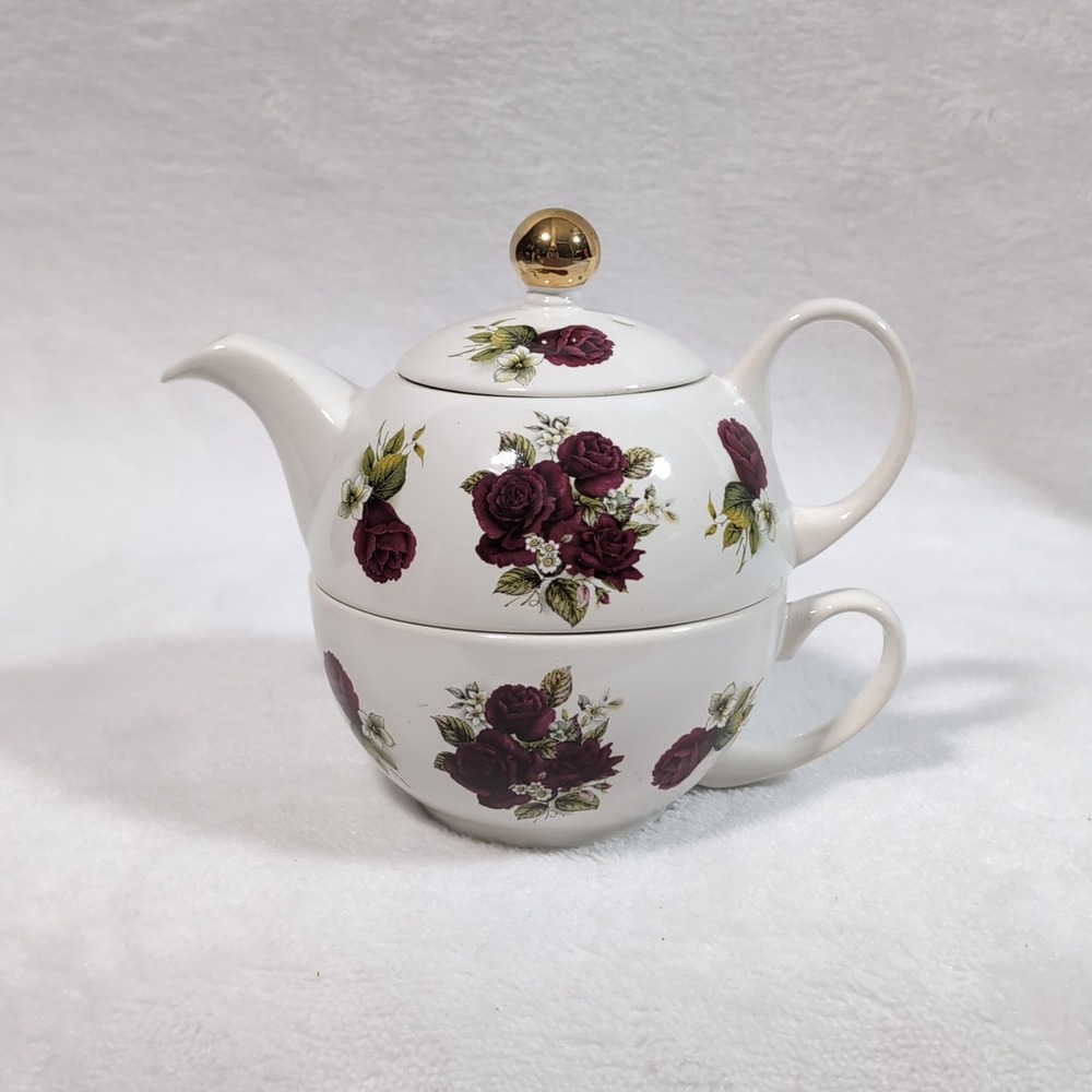 Vtg Arthur Wood & Son Tea for One Set Staffordshire Stackable Rose Floral 6460 - Picture 3 of 14